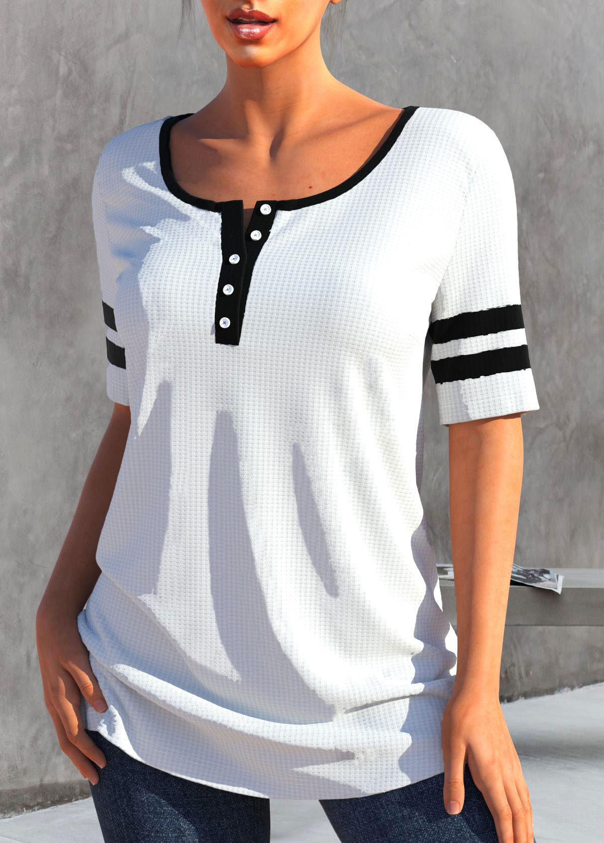 White Round Neck Short Sleeve T Shirt