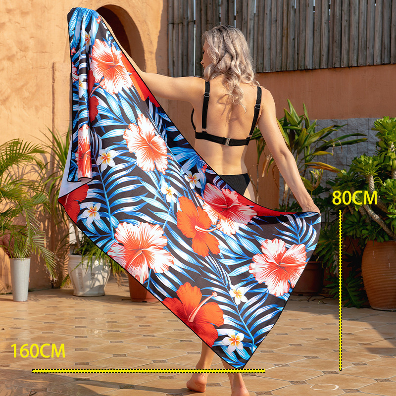 Floral Print Multi Color Polyester Beach Blanket
