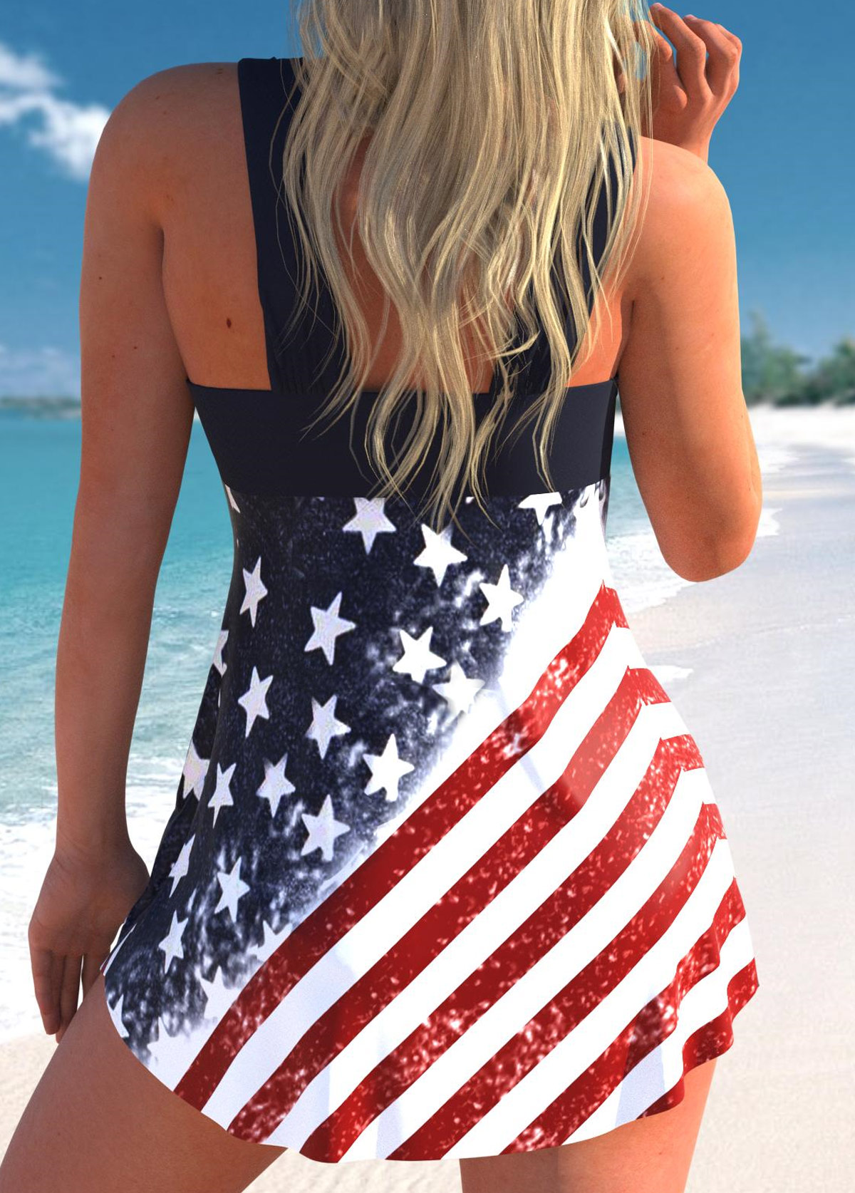 Plus Size American Flag Print Swimdress Set