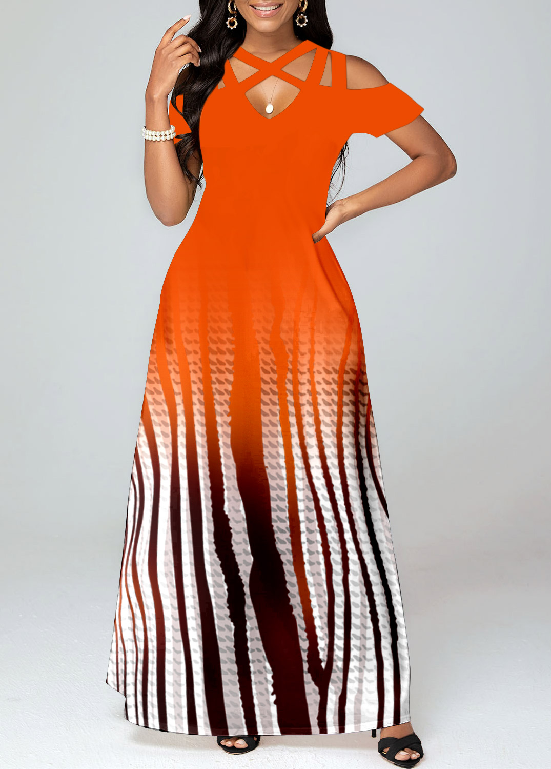 Ombre Criss Cross Orange Maxi Dress