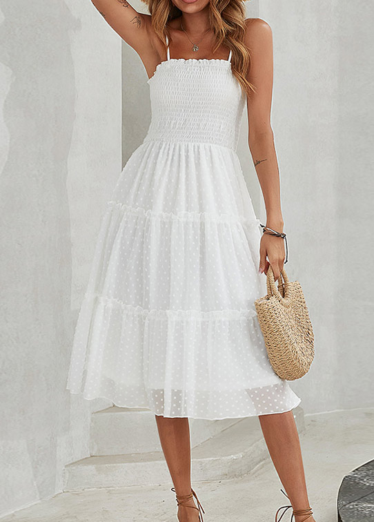 Smocked White Bandeau Layered Strappy Dress