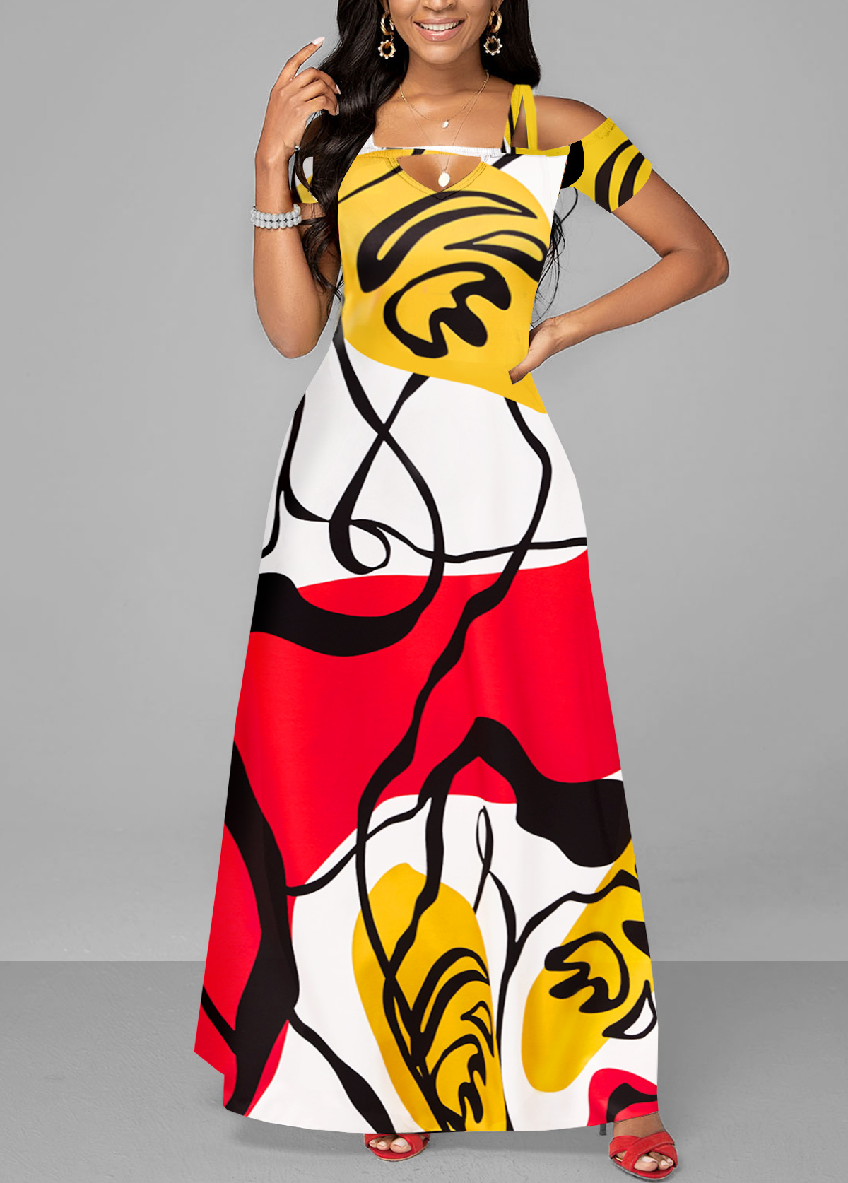 Graffiti Print Pocket Multi Color Maxi Dress