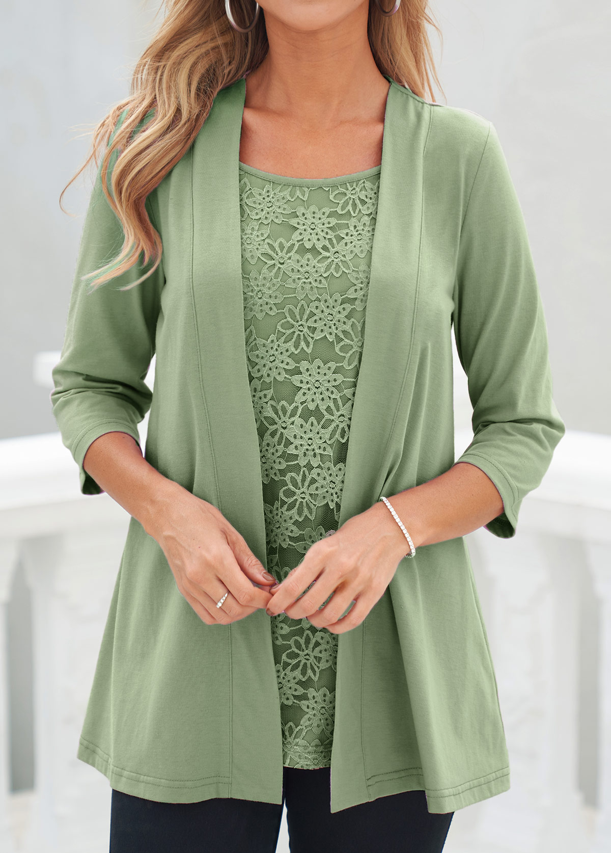Sage Green Square Neck Lace T Shirt