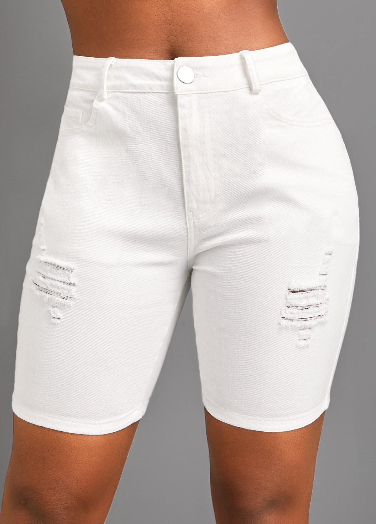 Skinny Pocket White Zipper Fly High Waisted Shorts