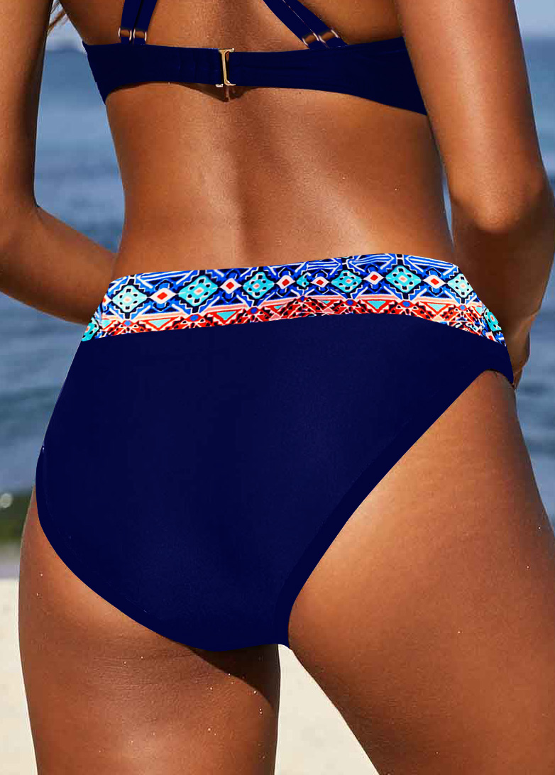 Navy Mid Waisted Tribal Print Bikini Bottom