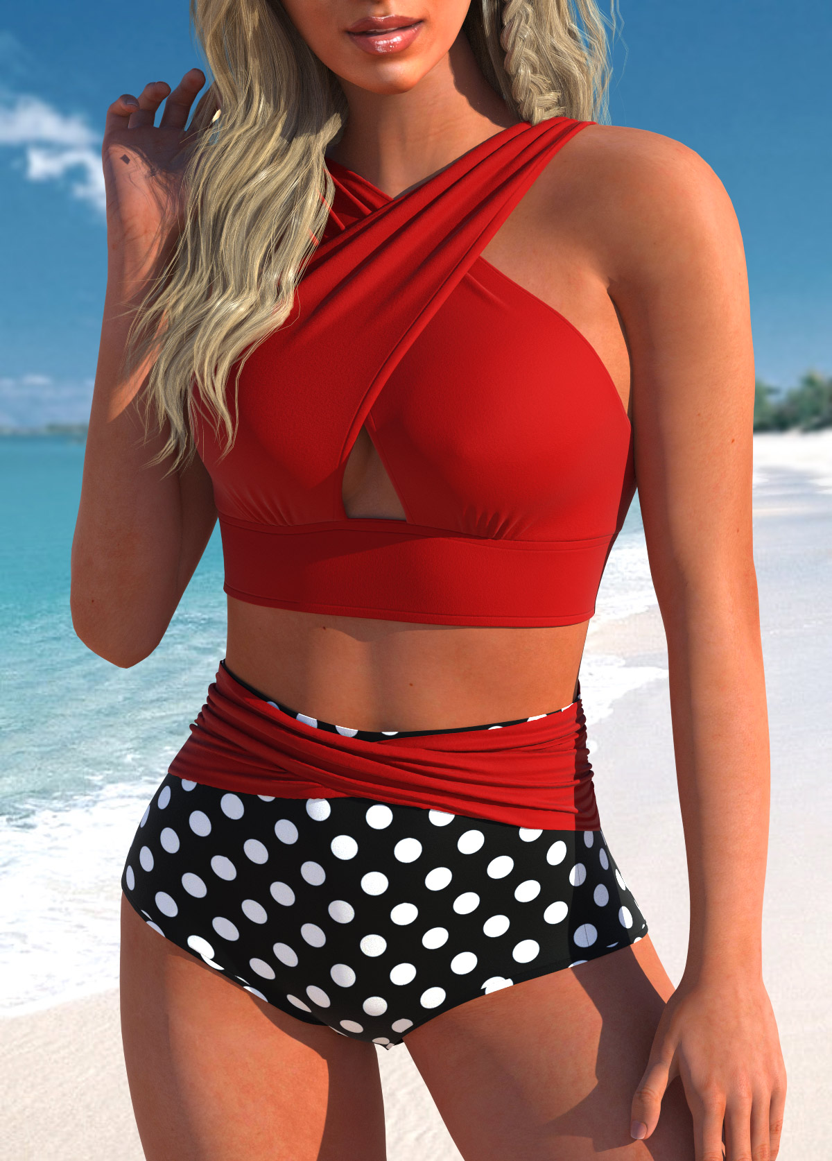 Wide Strap Criss Cross Red Bikini Set