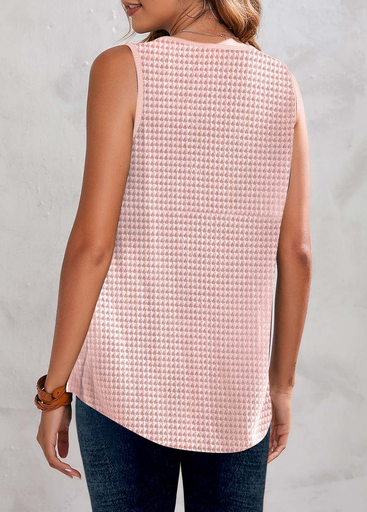 Button V Neck Pink Tank Top