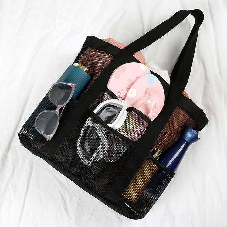 Black Color Mesh Detail Open Hand Bag