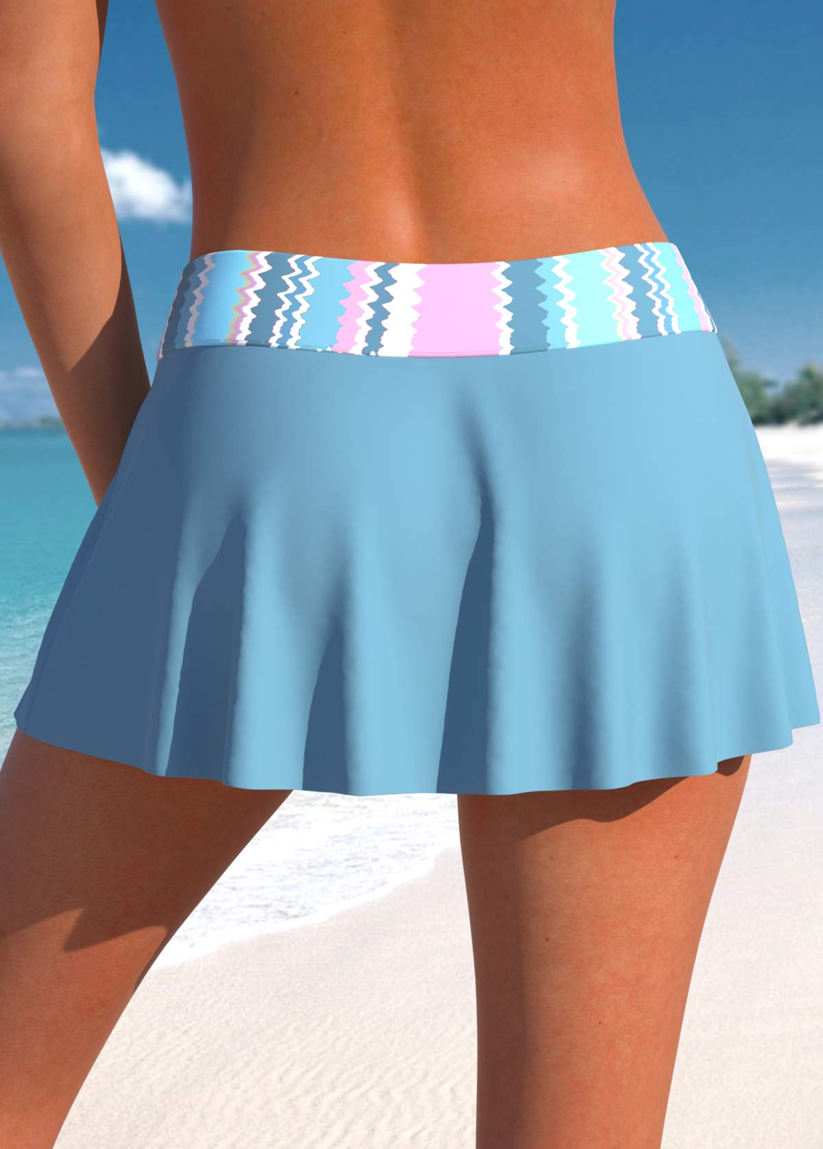 Mid Waisted Multi Stripe Print Stretch Swim Skirt