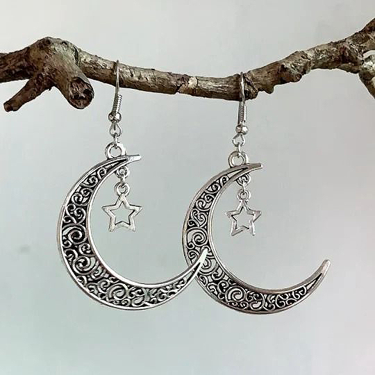 Silver Moon Design Iron Detail Earrings