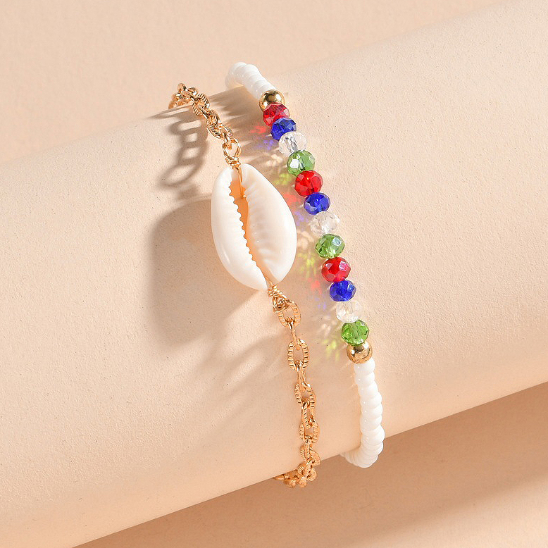 Asymmetrical Multi Color Beads Anklet Set