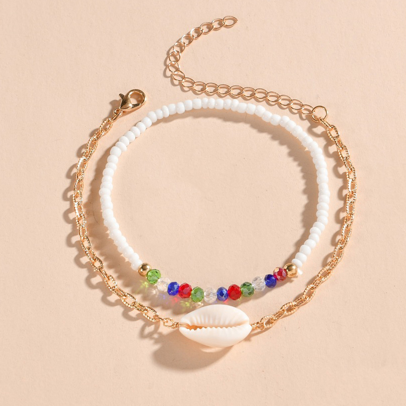 Asymmetrical Multi Color Beads Anklet Set