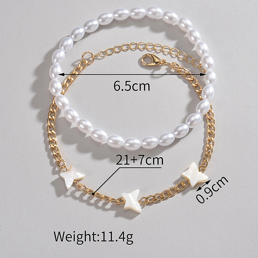 Asymmetrical Design Golden Pearl Dtail Anklet Set