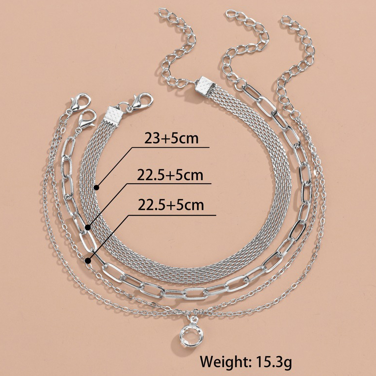 Asymmetrical Design Silver Metal Dtail Anklet Set