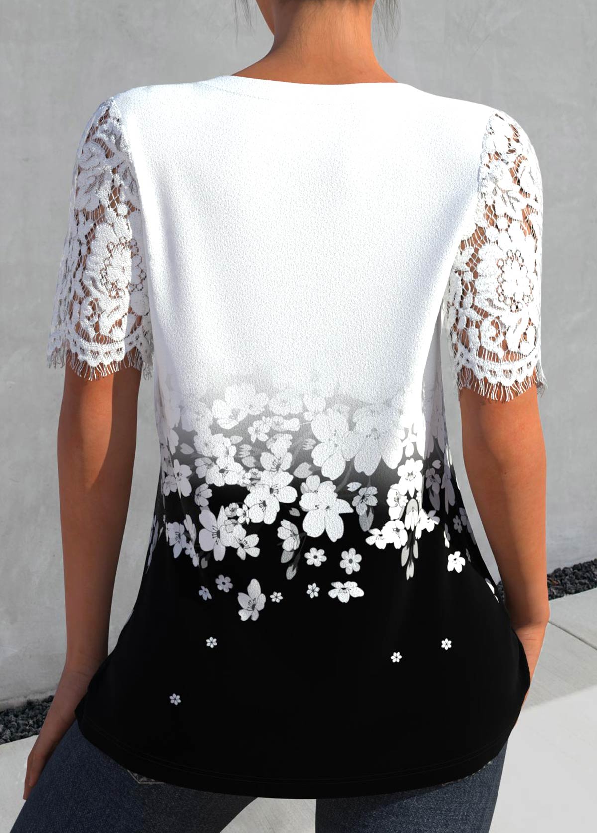 Plus Size White Lace Floral Print Blouse