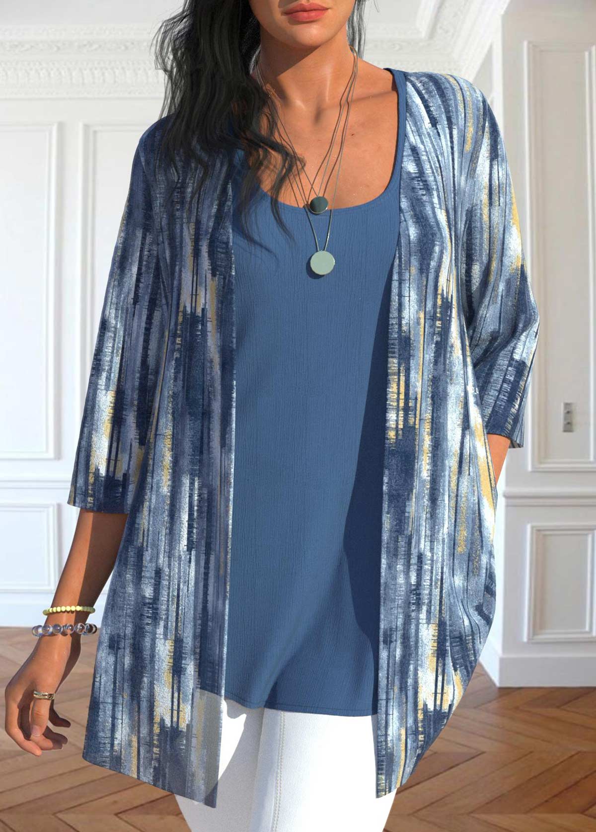 Scoop Neck Tank Top and Dusty Blue Cardigan