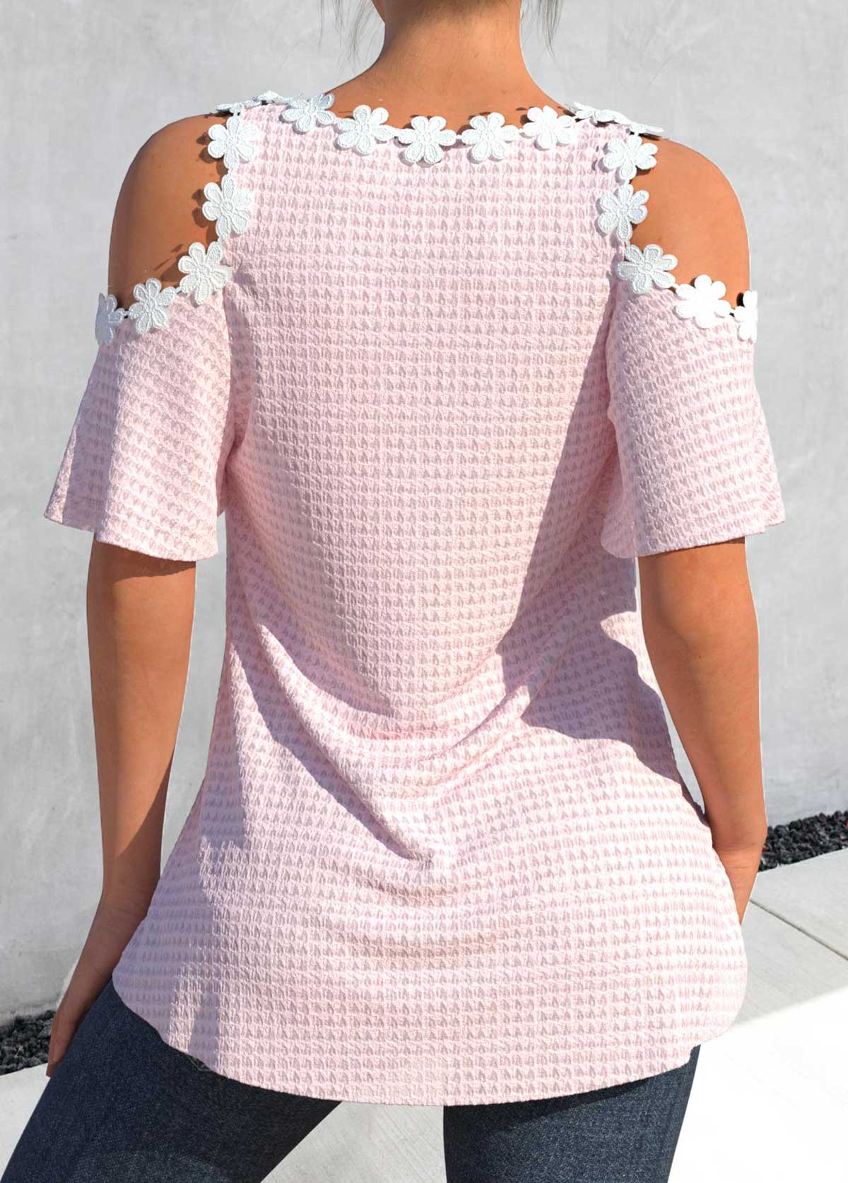 Light Pink V Neck Lace T Shirt