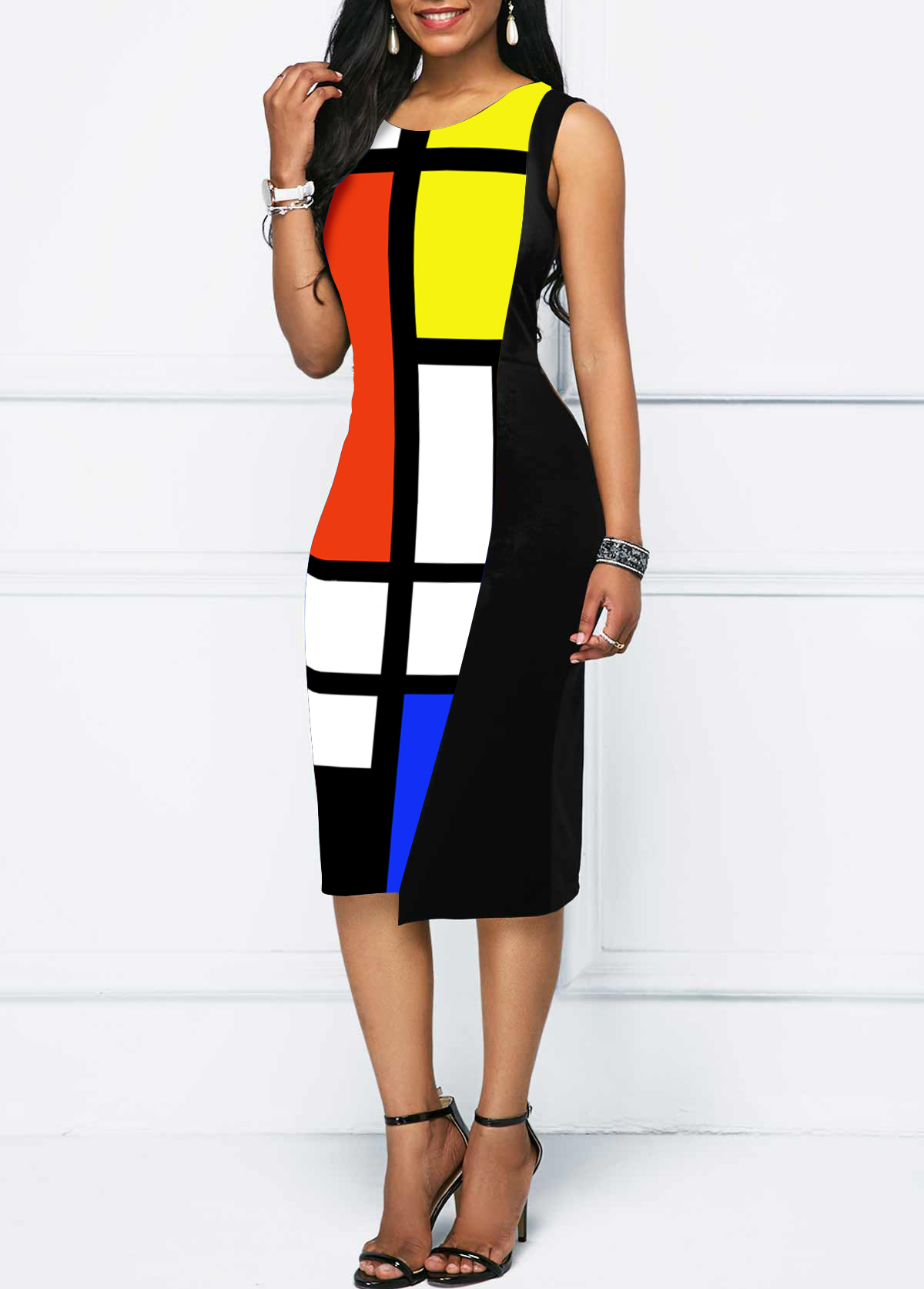 Geometric Print Patchwork Multi Color Bodycon Dress