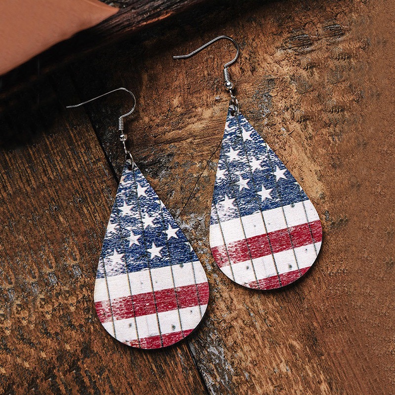 American Flag Print Multi Color Teardrop Earrings