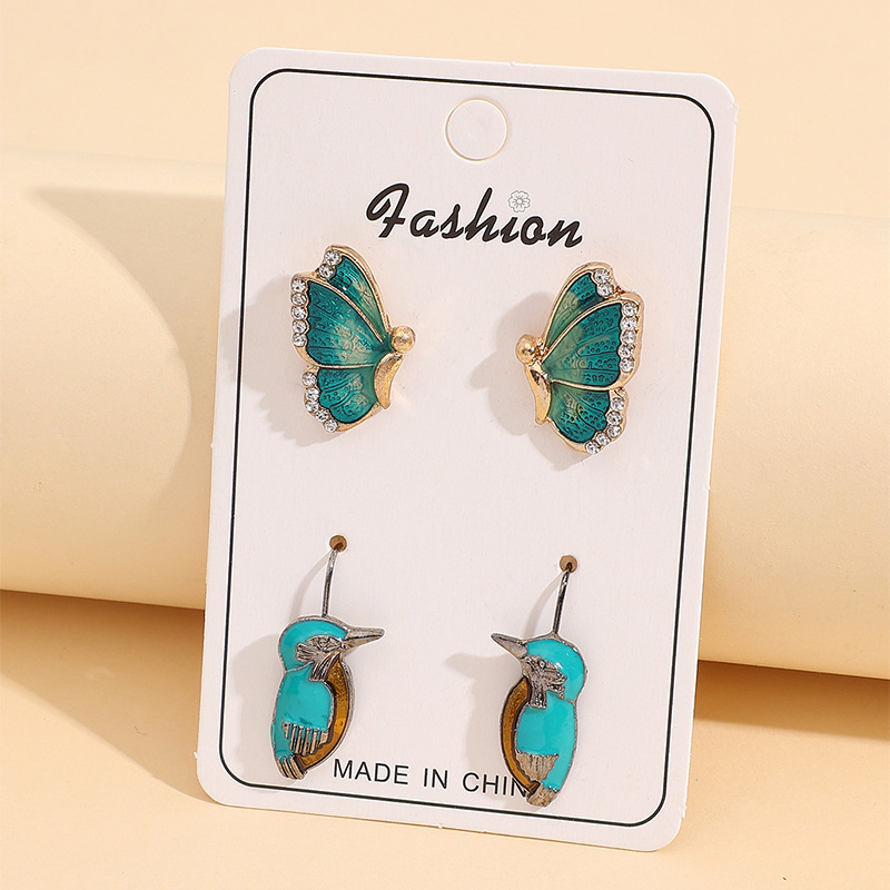 Butterfly Design Mint Green Asymmetrical Earring Set