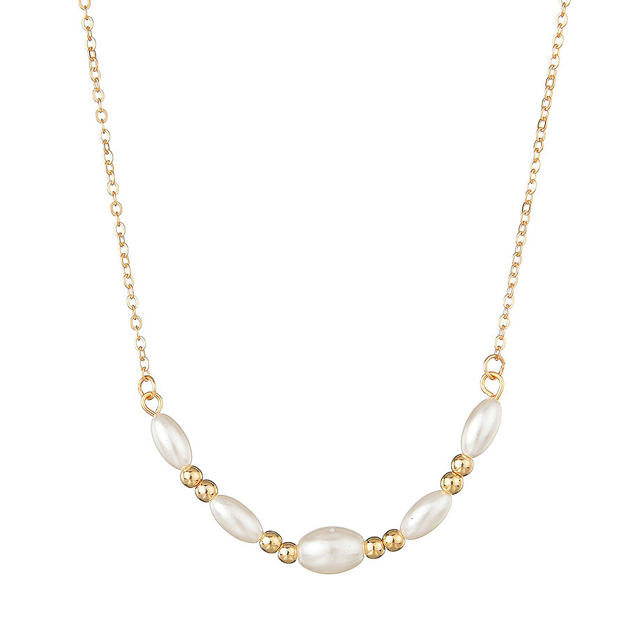 Golden Metal Round Pearl Design Necklace