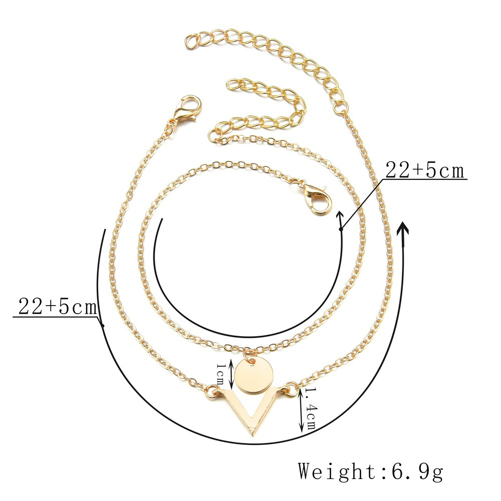 Metal Detail Letter Golden Asymmetrical Anklet Set