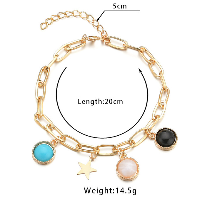Geometric Pattern Golden Metal Detail Asymmetrical Anklet