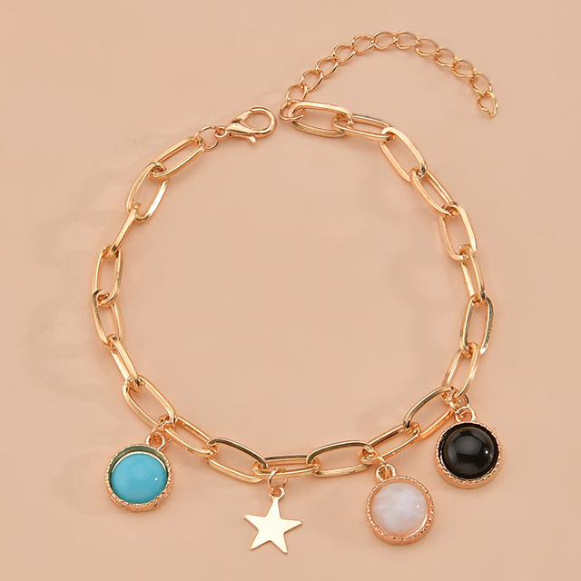 Geometric Pattern Golden Metal Detail Asymmetrical Anklet