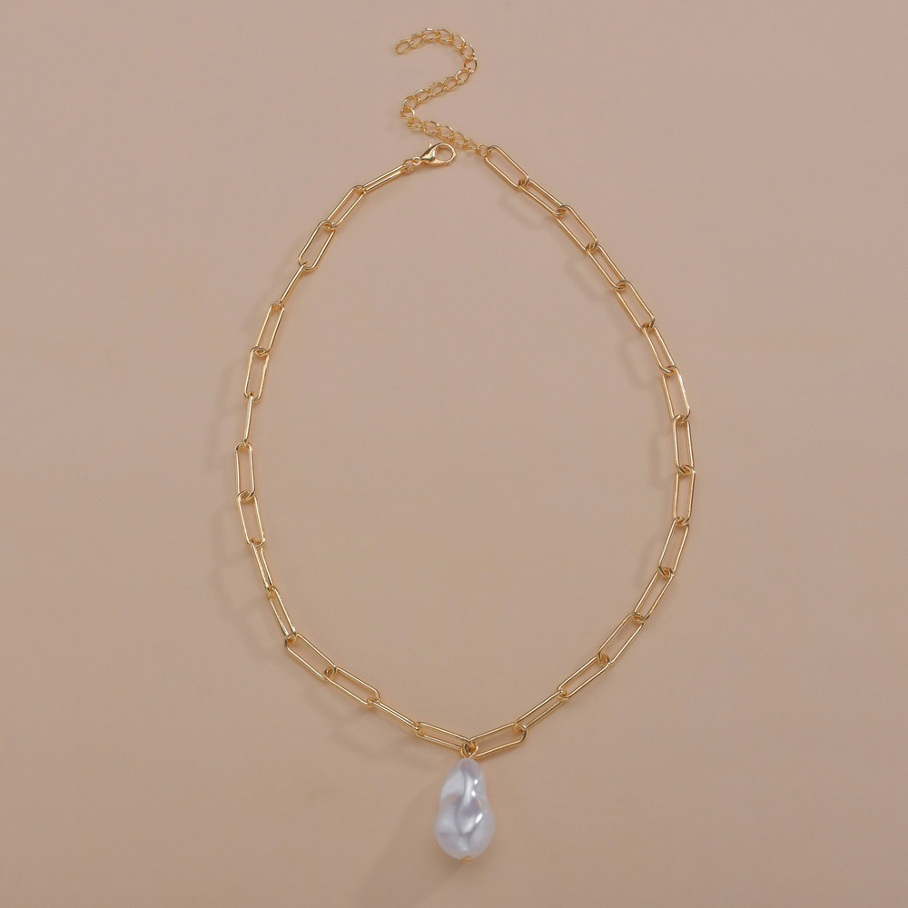 Golden Metal Asymmetrical Pearl Design Necklace