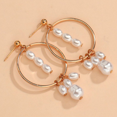 Golden Metal Pearl Design Round Earrings