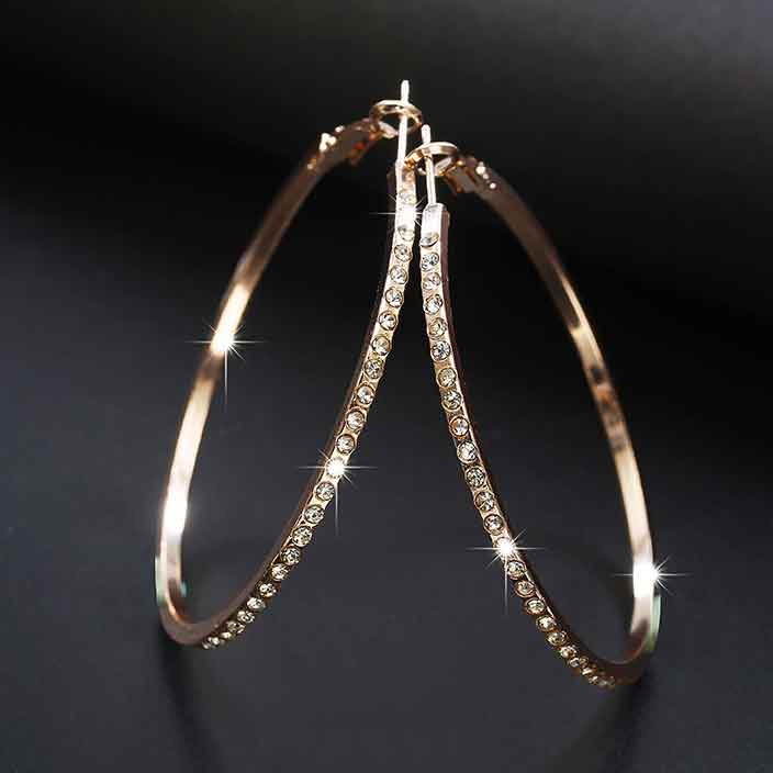 Circular Shape Gold Rhinestone Detail Earrings