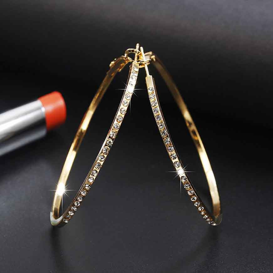 Circular Shape Gold Rhinestone Detail Earrings
