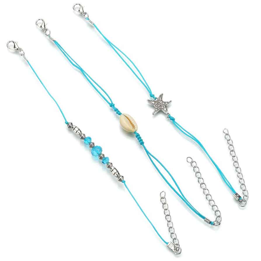 Sky Blue Asymmetrical Beads Anklet Set