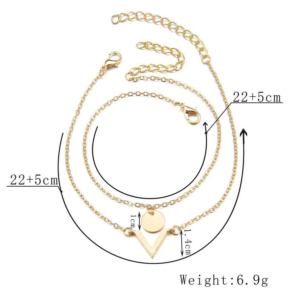 Asymmetrical Gold Metal Design Anklet Set