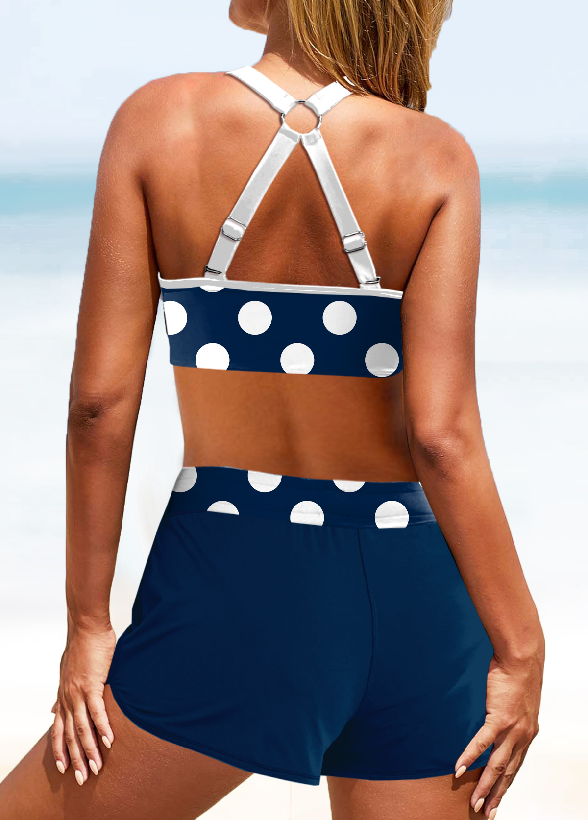 Polka Dot Circular Ring Navy Bikini Set