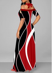 Red Strappy Cold Shoulder Printed Maxi Dress