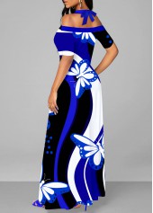 Butterfly Print Double Side Pockets Royal Blue Dress