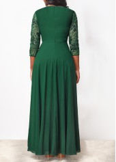 Sequin Lace Blackish Green Round Neck Maxi Dress