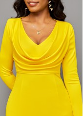 V Neck Split Yellow Long Sleeve Bodycon Dress