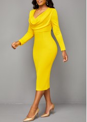 V Neck Split Yellow Long Sleeve Bodycon Dress