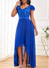 Lace V Neck Royal Blue High Low Dress