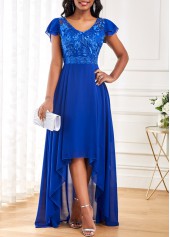 Lace V Neck Royal Blue High Low Dress