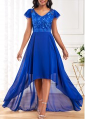 Lace V Neck Royal Blue High Low Dress