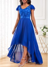 Lace V Neck Royal Blue High Low Dress