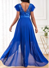 Lace V Neck Royal Blue High Low Dress