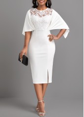 White Half Sleeve Lace Bodycon Dress