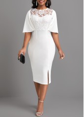 White Half Sleeve Lace Bodycon Dress