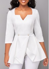 Raw White Split Square Neck Blouse
