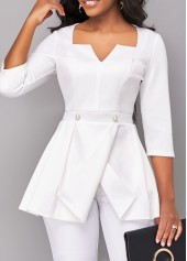 Raw White Split Square Neck Blouse
