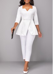 Raw White Split Square Neck Blouse